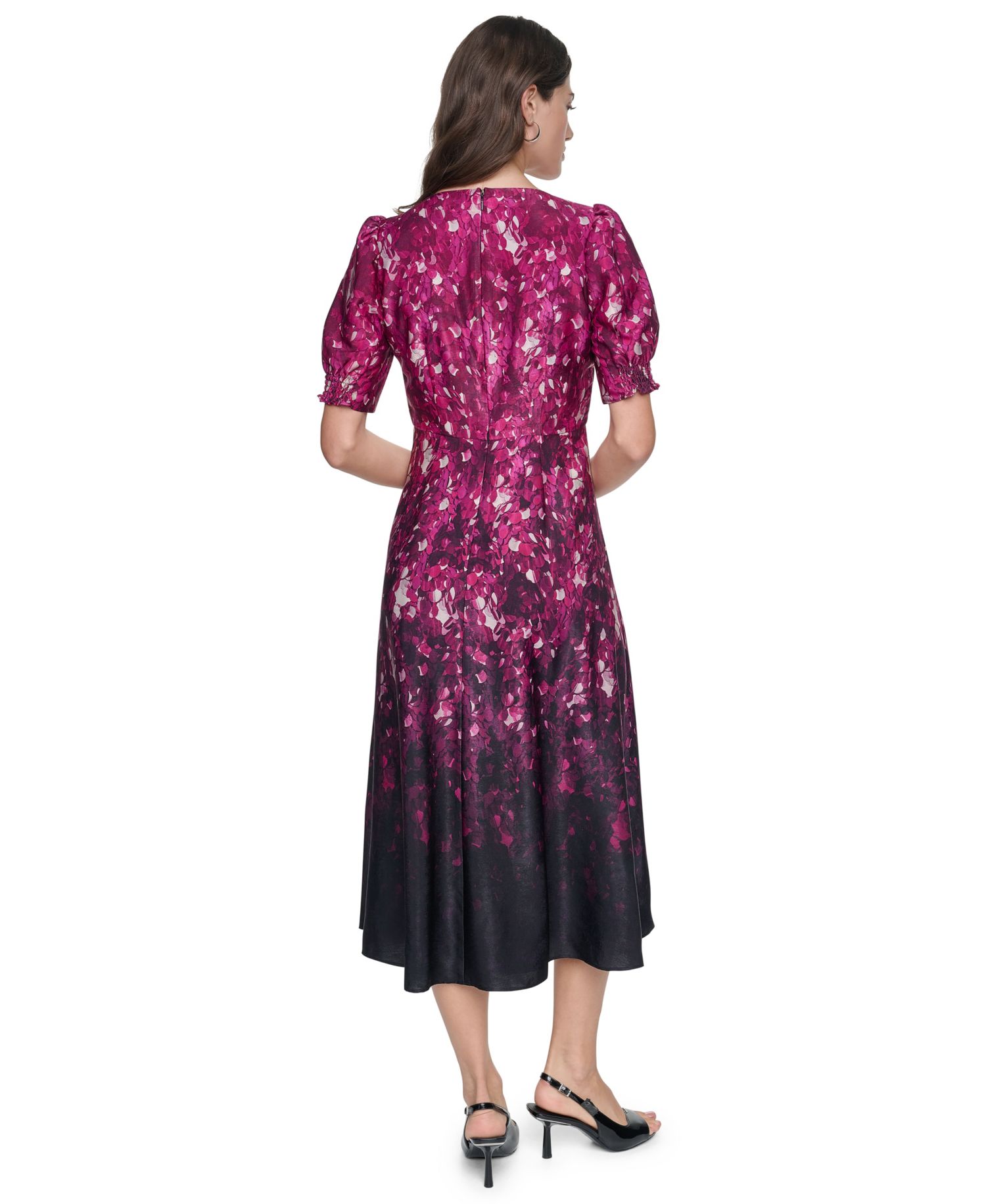 Women's Puff-Sleeve Printed Midi Dress