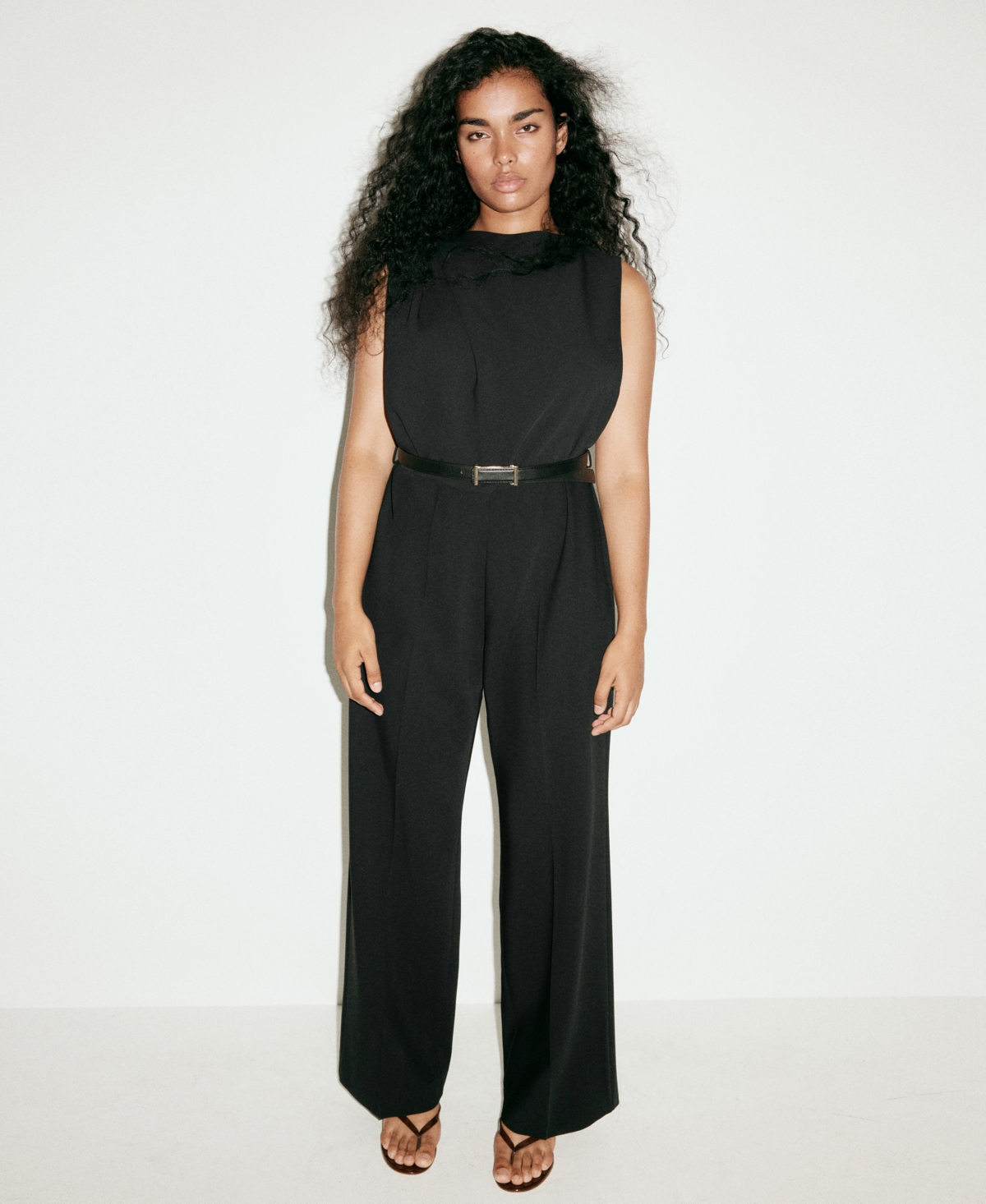 Mango Women's Belted Straight-Fit Sleeveless Jumpsuit