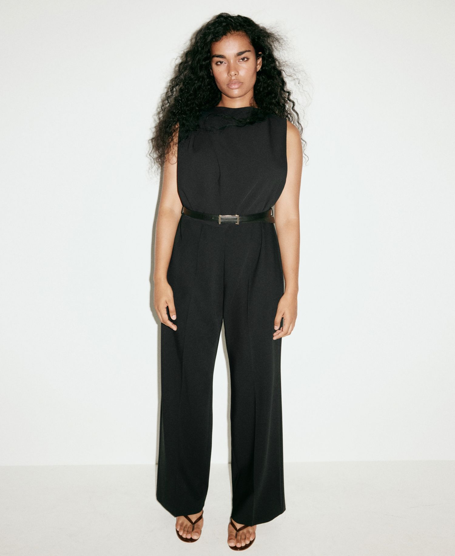 Women's Belted Straight-Fit Sleeveless Jumpsuit