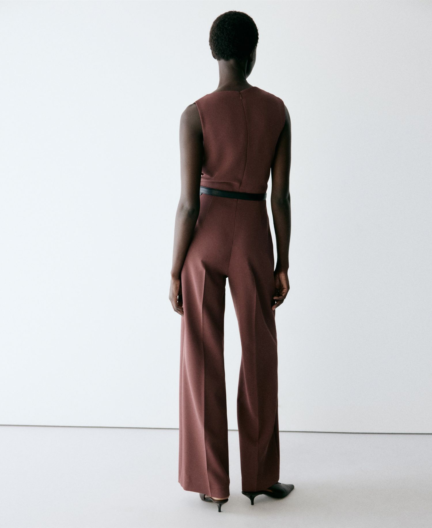 Women's Wide-Leg Belted Sleeveless Jumpsuit