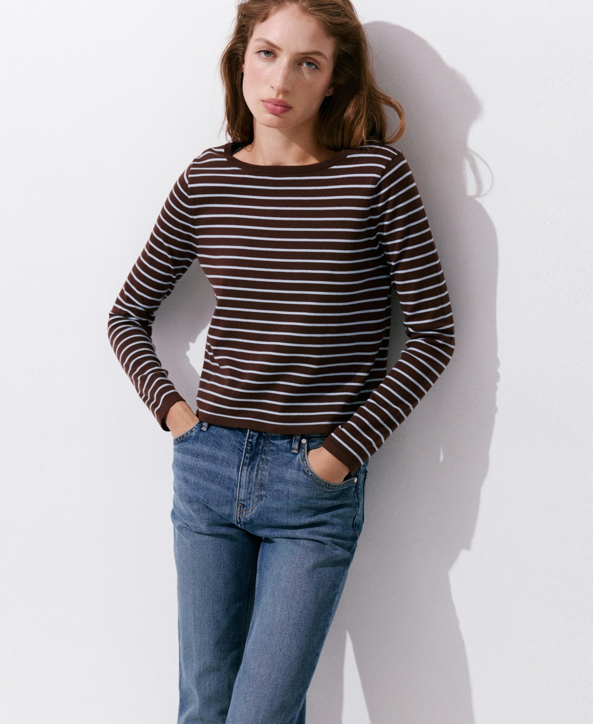 Mango Women's Striped Long-Sleeve Crewneck Cotton-Blend Sweater