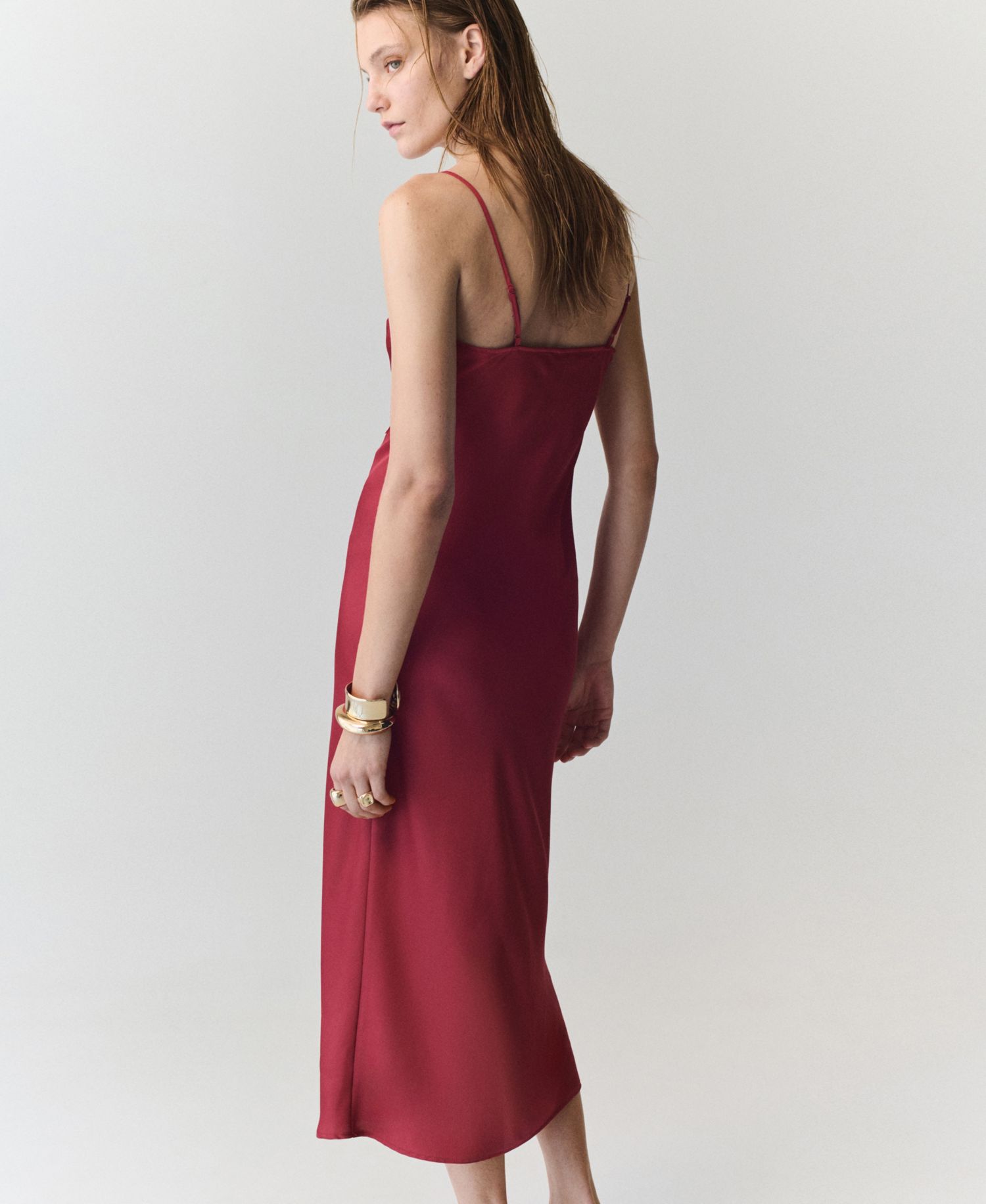 Women's Satin Lace V-Neck Midi Dress