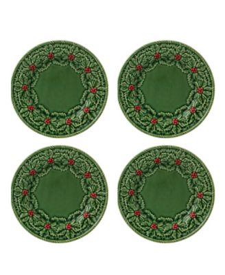 Holly Earthenware Dessert Plates, Set of 4
