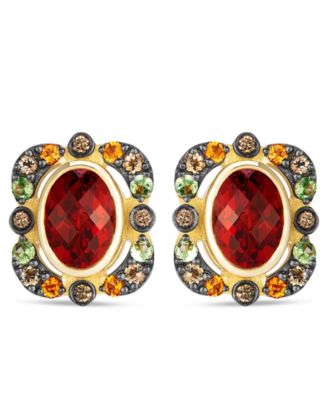 Garnet, Citrine, Light Citrine, Tsavorite & Diamond (0.08 ct. t.w.) Stud Earrings in 14k Honey Gold