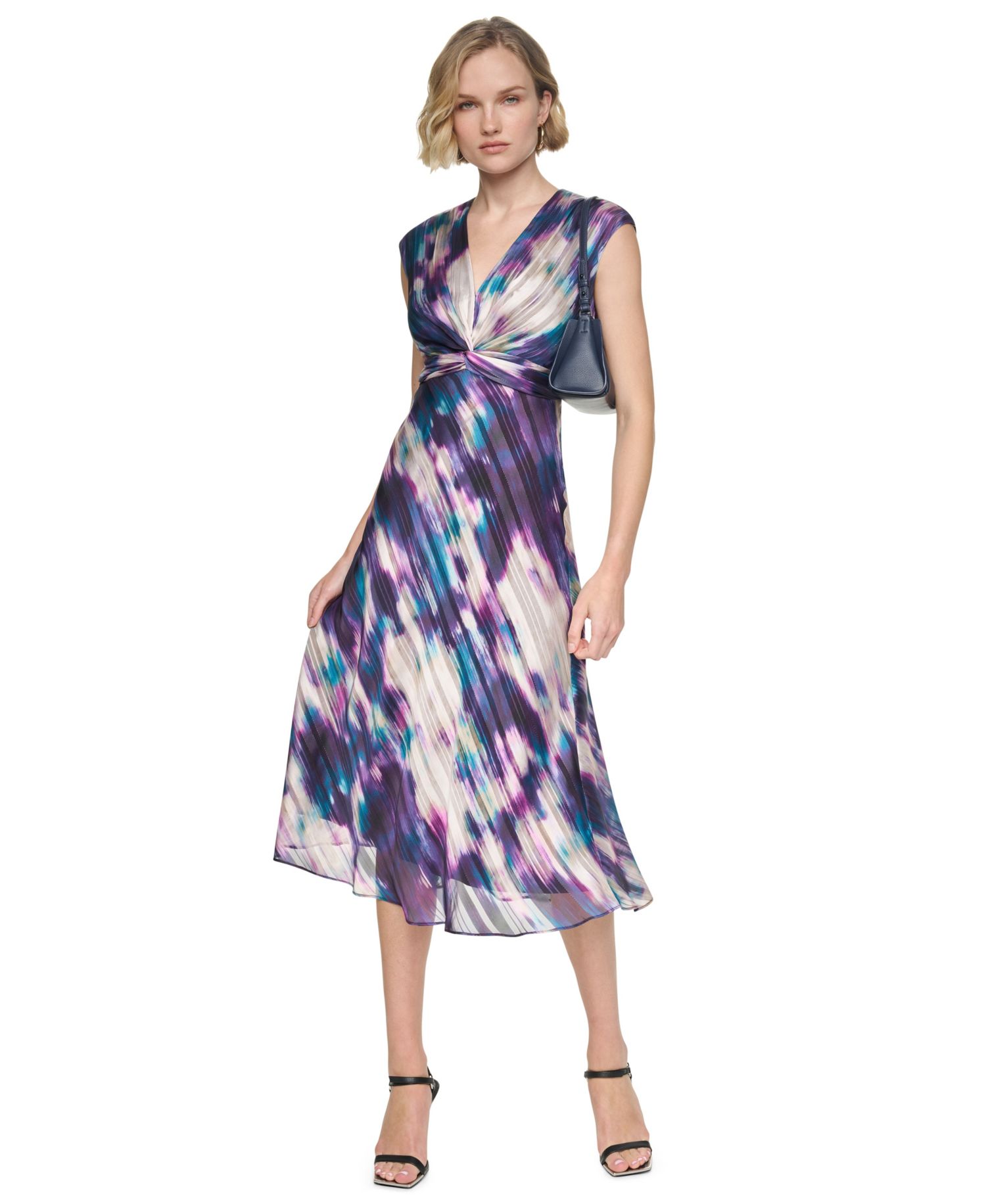Women's Sleeveless V-Neck Knot-Front A-Line Midi Dress