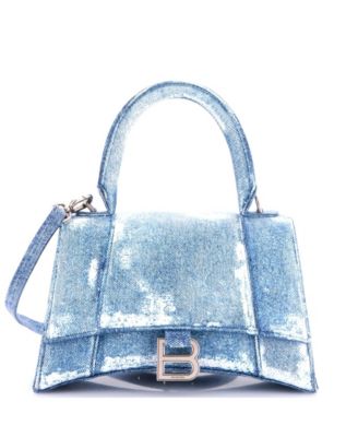 Small Hourglass Top Handle Bag Denim Printed Leather