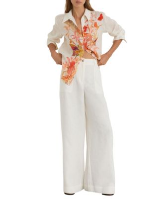 Women's Cilia Butterfly-Print Long-Sleeve Ramie Shirt