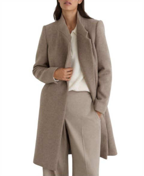 Женское пальто REISS Max Tailored Wool-Blend Wrapover Mid-Length, цвет: Нейтральный