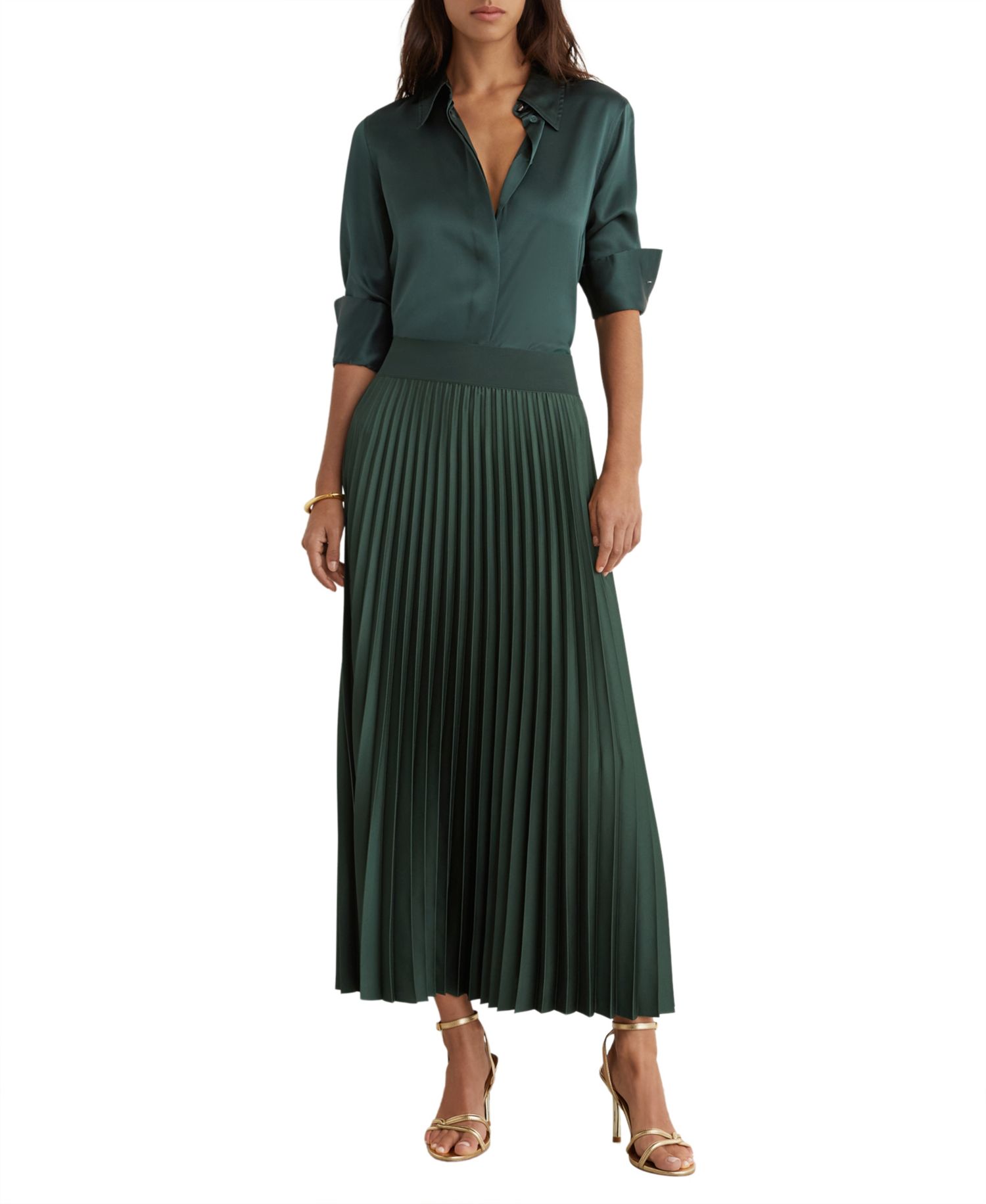 Women's Seren Pleated A-Line Satin Midi Skirt