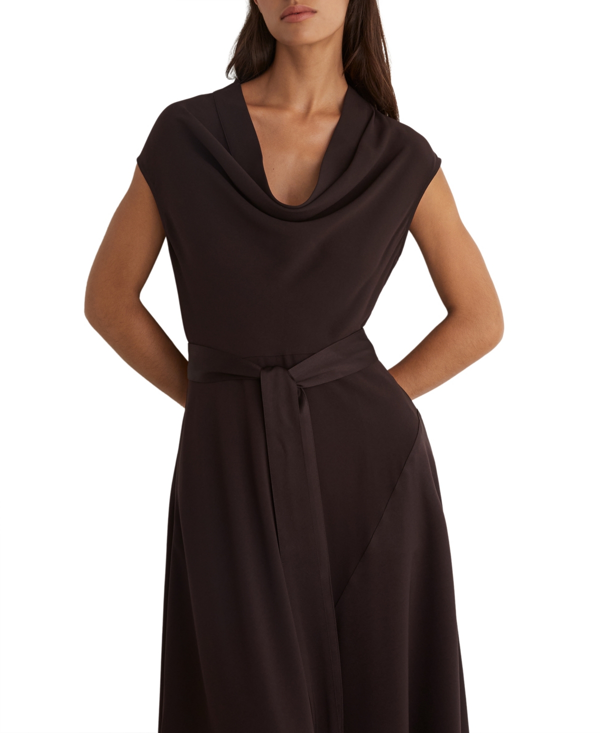 Reiss Women's Justine Cowl-Neck Tie-Waist Handkerchief-Hem Midi Dress