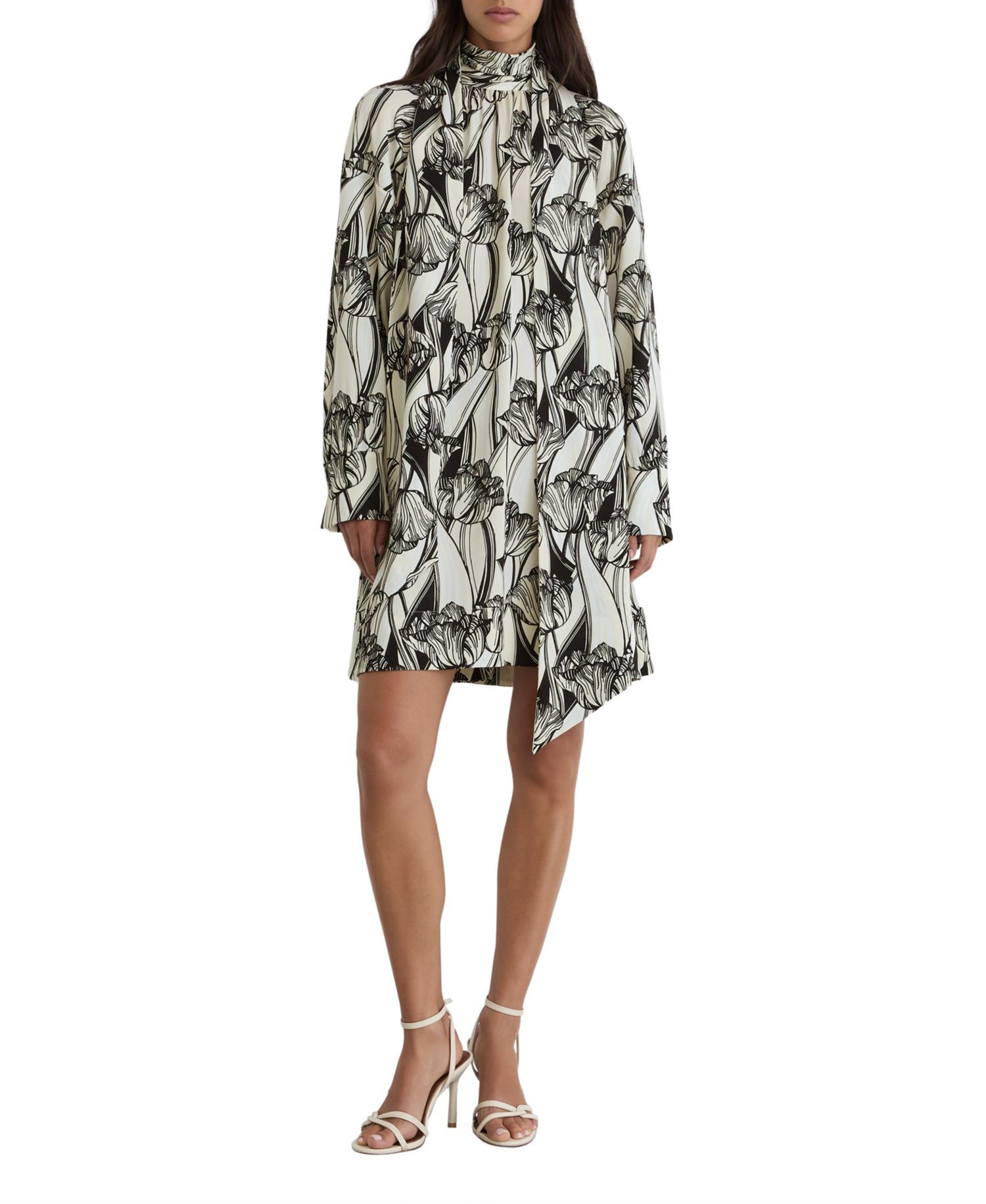Women's Alwen Long-Sleeve Floral-Print Tie-Neck Mini Dress