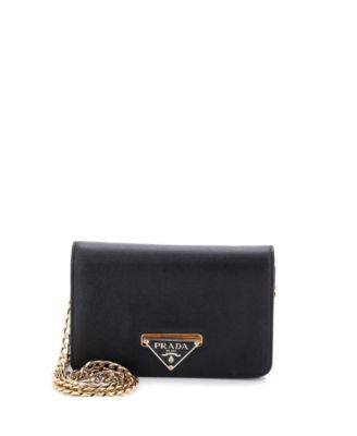 Small Flip Lock Wallet on Chain Clutch Saffiano Leather