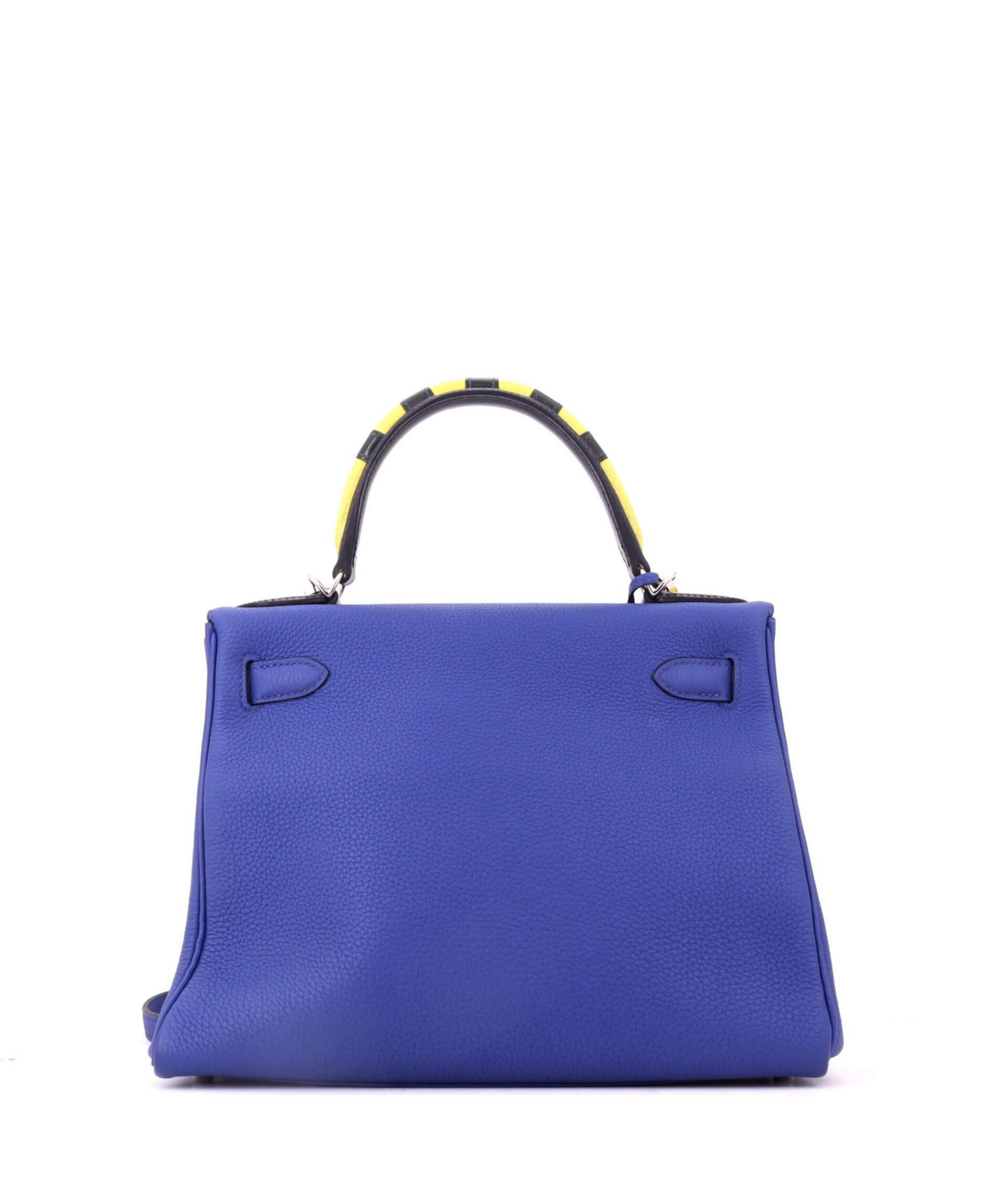 Pre-Owned Hermes Kelly 28 Handbag Blue Togo with Palladium Hardware