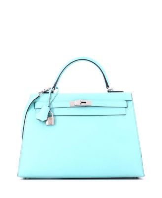 Pre-Owned Hermes Kelly 32 Handbag Blue Epsom with Palladium Hardware