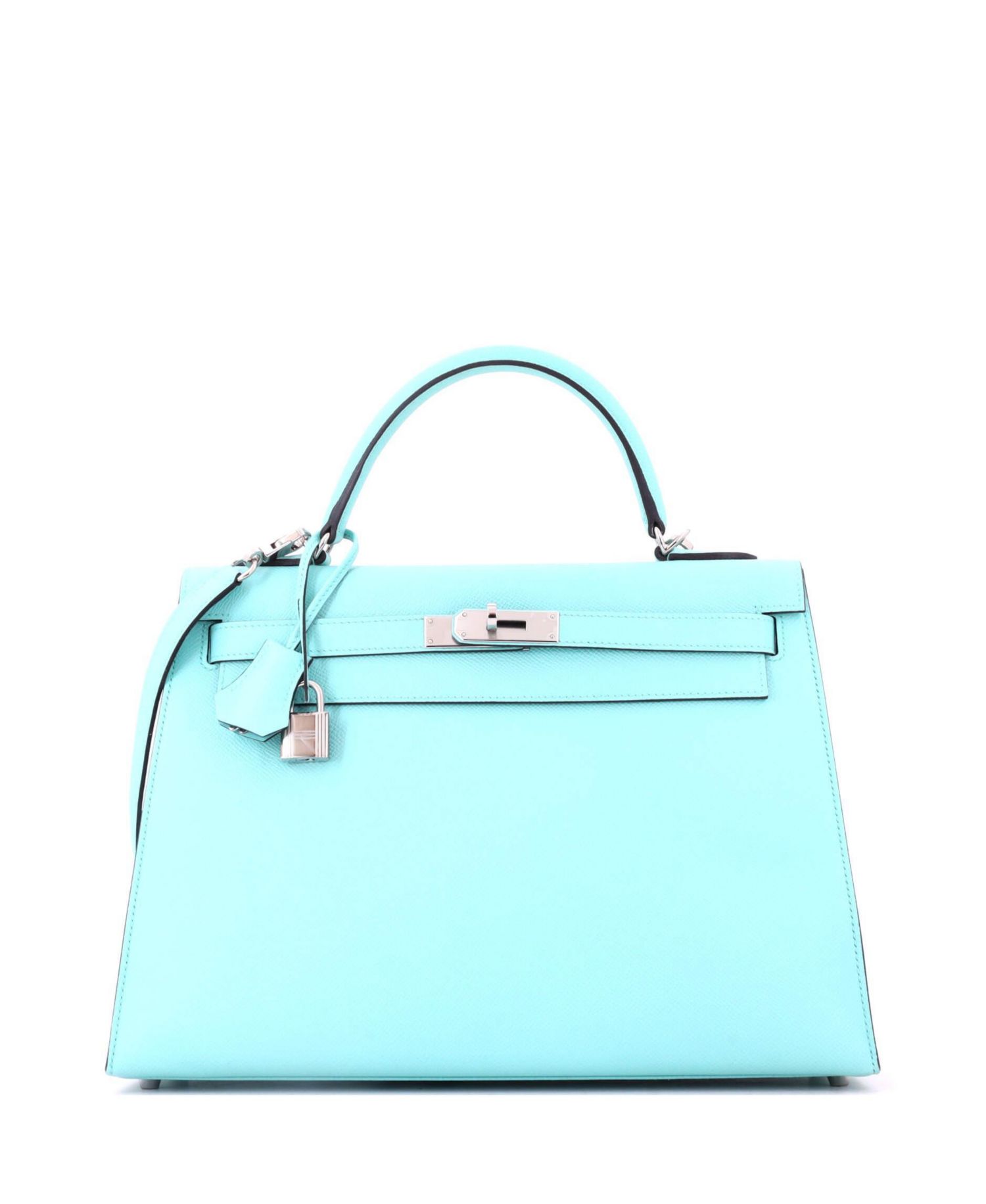 Pre-Owned Hermes Kelly 32 Handbag Blue Epsom with Palladium Hardware