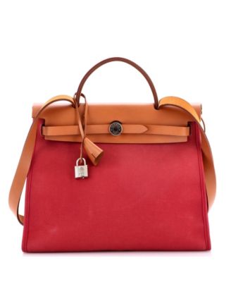 Pre-Owned Hermes 31 Herbag Zip Leather and Toile