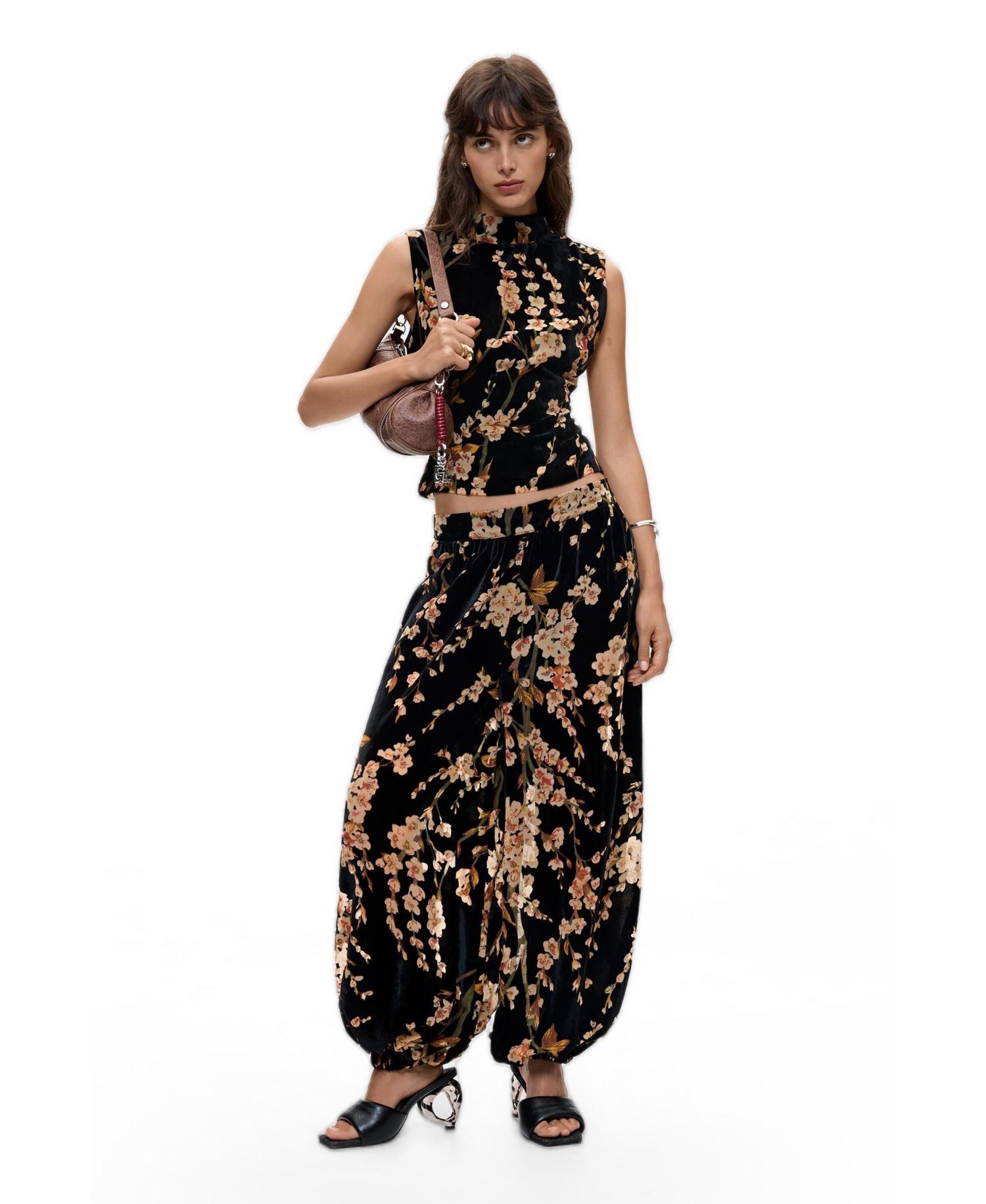 Women's Velvet floral balloon trousers