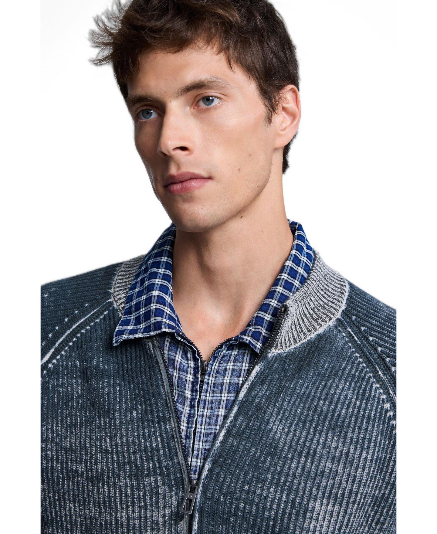 Мужская куртка Desigual Gradient Jacquard Full-Zip High-Neck Thick-Knit, цвет: Чёрный — фото 4