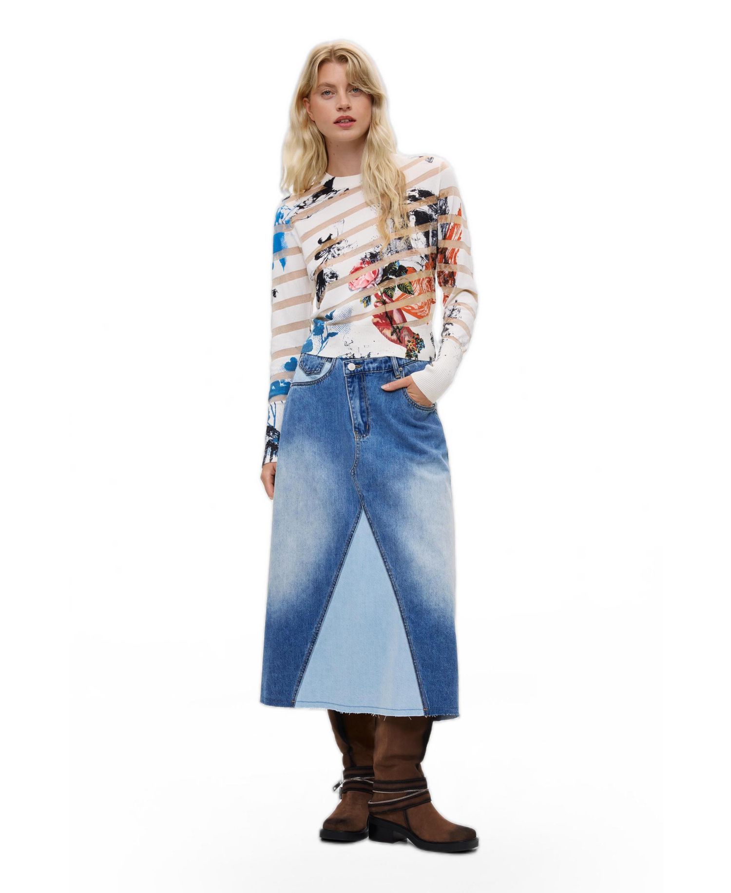 Women's Crew-Neck Fine-Knit Graphic-Print Sweater