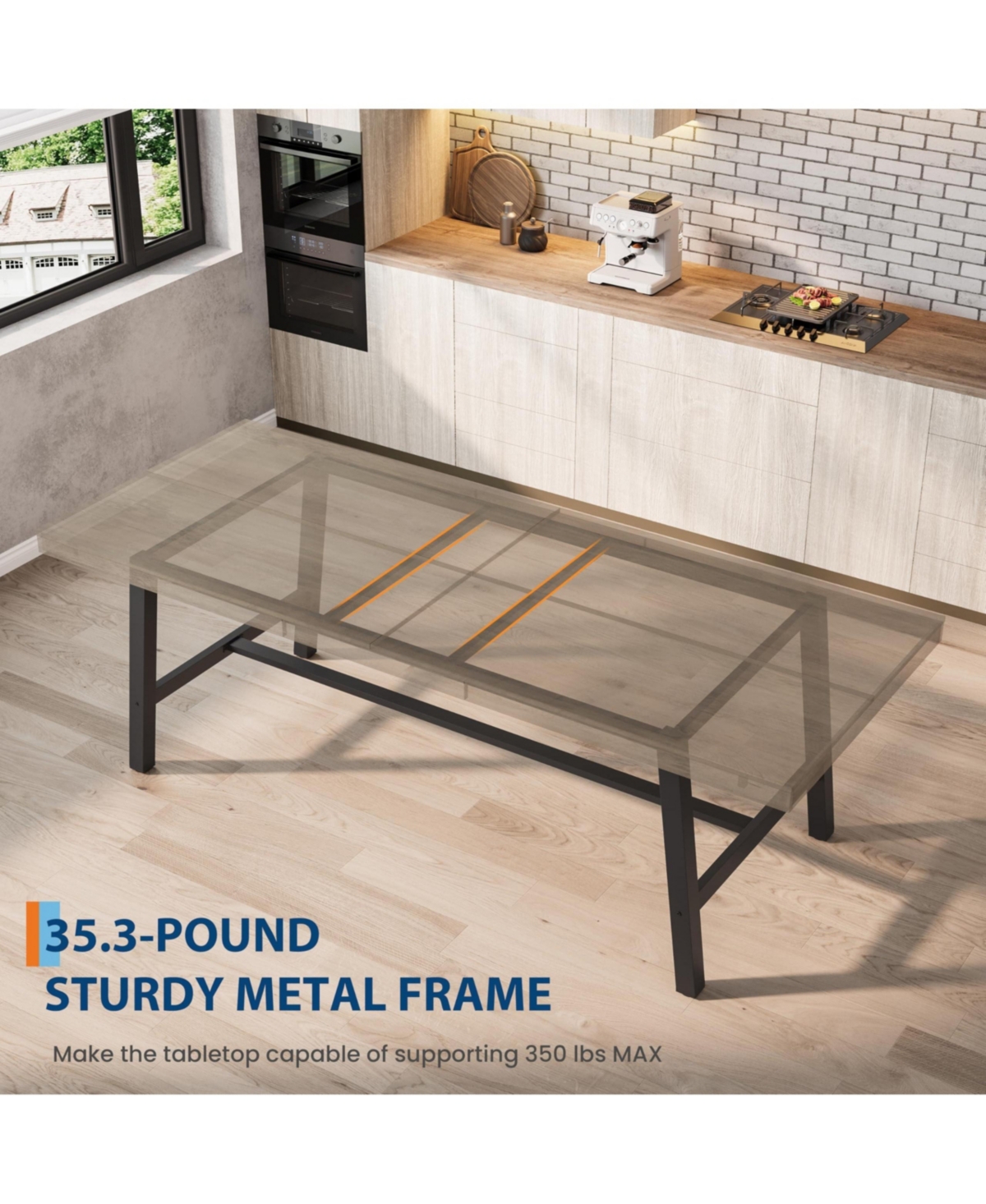 gaomon Industrial Rectangular Dining Table for 8-10, Heavy-Duty Metal Frame Wood-Look Top, Non-Extendable for Home and Restaurant