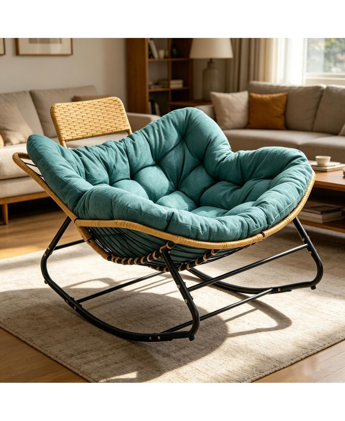 Streamdale Furniture Oversized Papasan Rocking Chair with Thick Cushion and Rattan Pillow