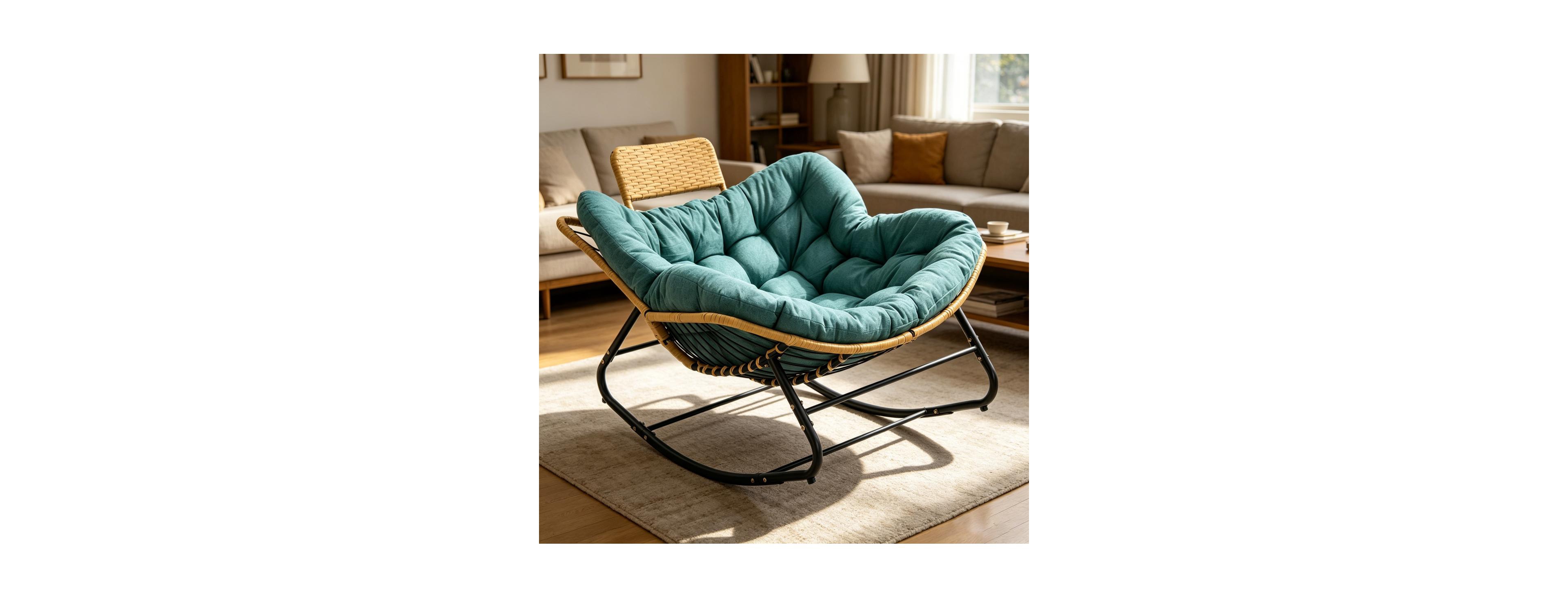 Streamdale Furniture Oversized Papasan Rocking Chair with Thick Cushion and Rattan Pillow