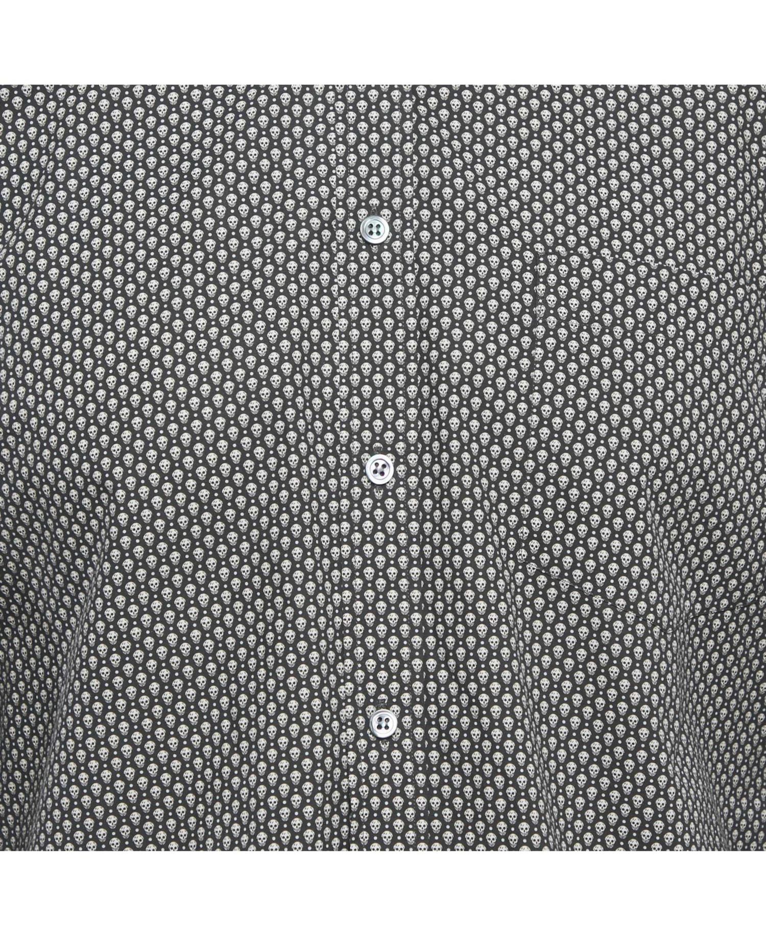 Men's Skull-Print Slim-Fit Button-Down Shirt