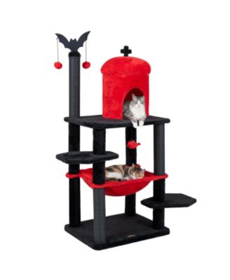 Gothic Cat Tree for Indoor Cats 51 Inch Spooky Cat Tower With Castle House Hammock