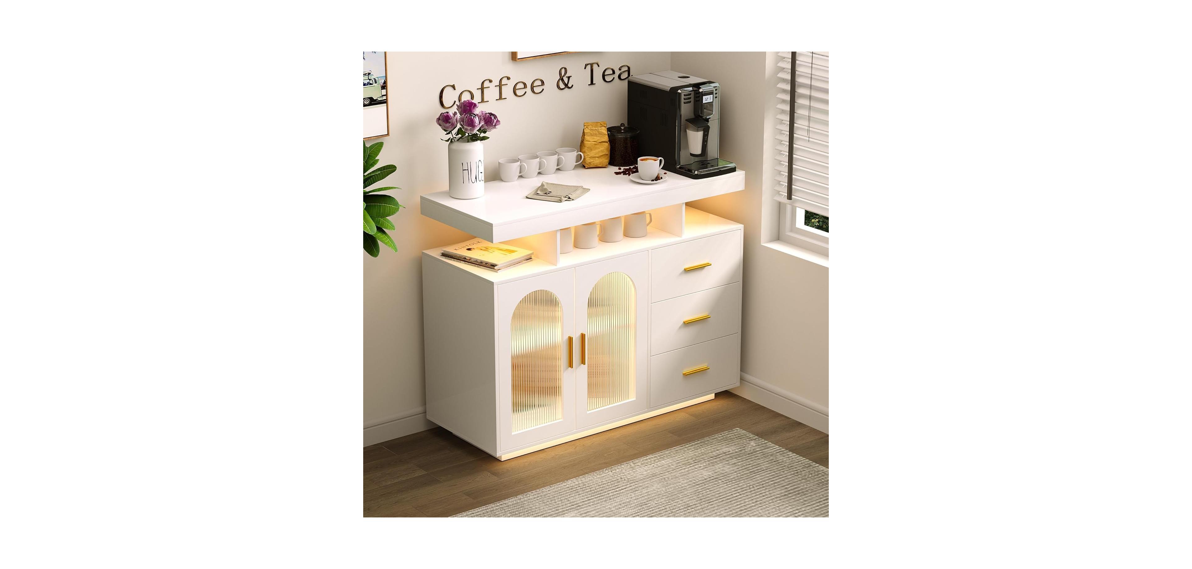 gaomon Modern Sideboard Buffet Cabinet with 3 Drawers and Adjustable Shelf, Storage Credenza Coffee Bar for Kitchen Dining Living Room