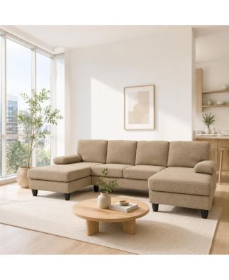 Upholstery U-Shaped Sofa with Dual Chaises and Upholstered Armrests