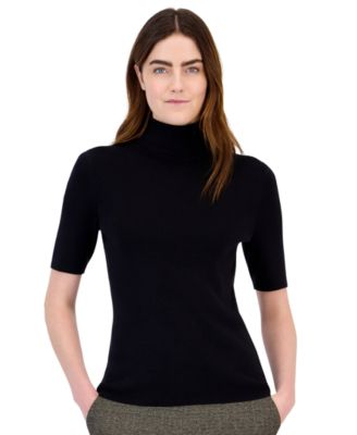 Women's Petite Half-Sleeve Ribbed-Knit Fitted Turtleneck Sweater