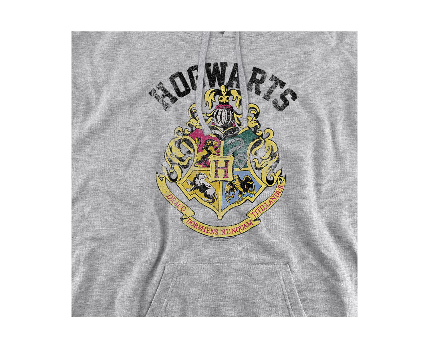 Men's Distressed-Graphic Hogwarts Crest Classic-Fit Pullover Hoodie