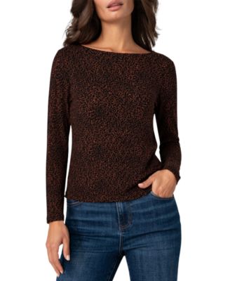 Women's Long-Sleeve Boat Neck Jersey-Knit Blouse
