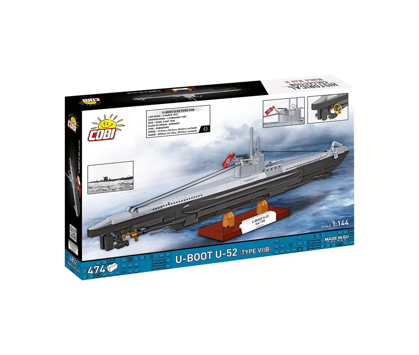 Детский конструктор COBI Historical Collection Wwii German Submarine Type Viib (U-Boat U-52) 474-Piece Building Set, Ages 9+, цвет: Разноцветный — фото 2