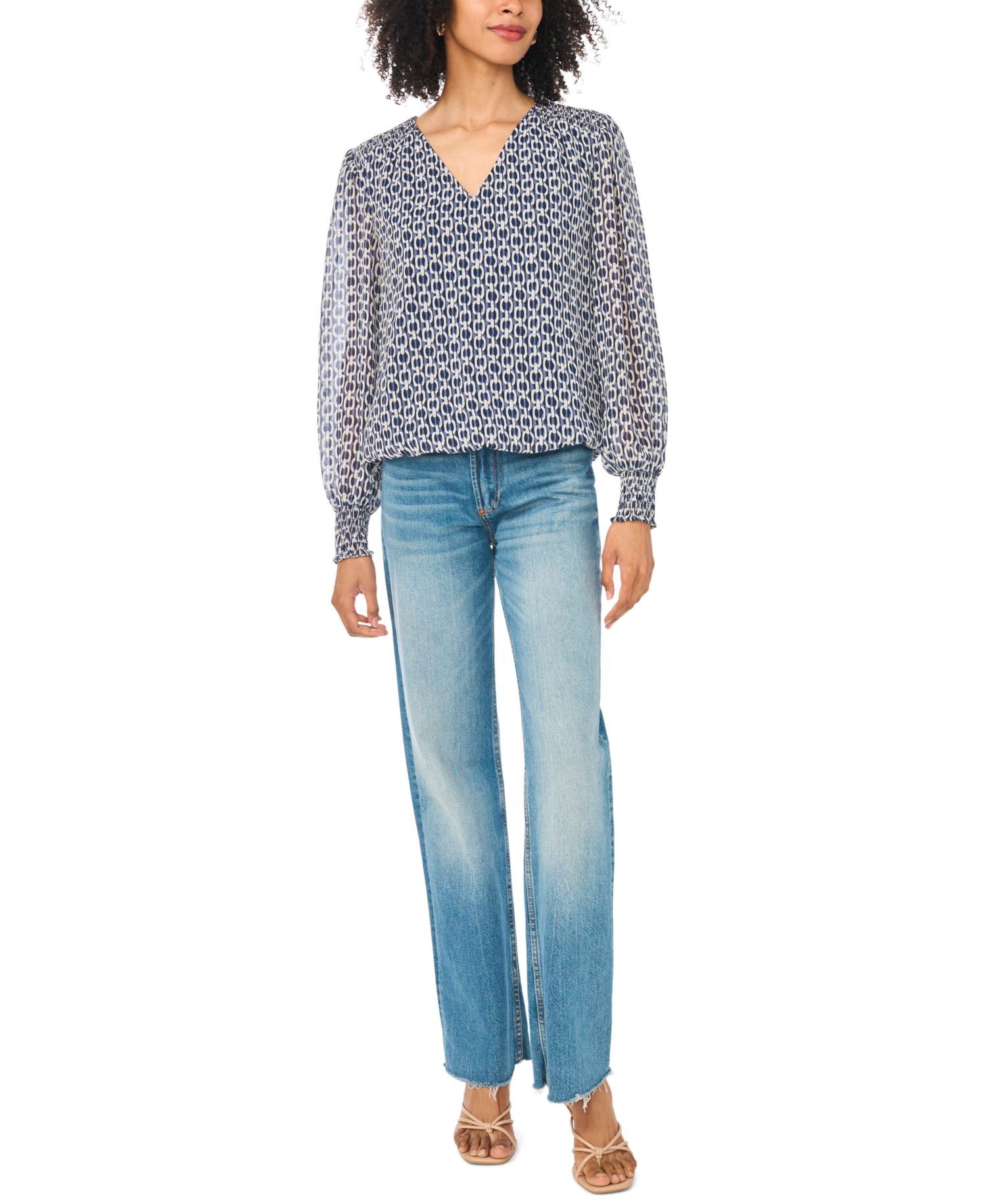 Women's Long-Sleeve V-Neck Chiffon Blouse