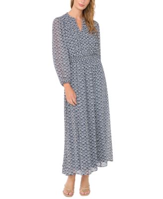 Women's Long-Sleeve Smocked-Waist Tiered Dress