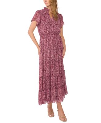 Women's Short-Sleeve Ruffle Tiered Maxi Dress
