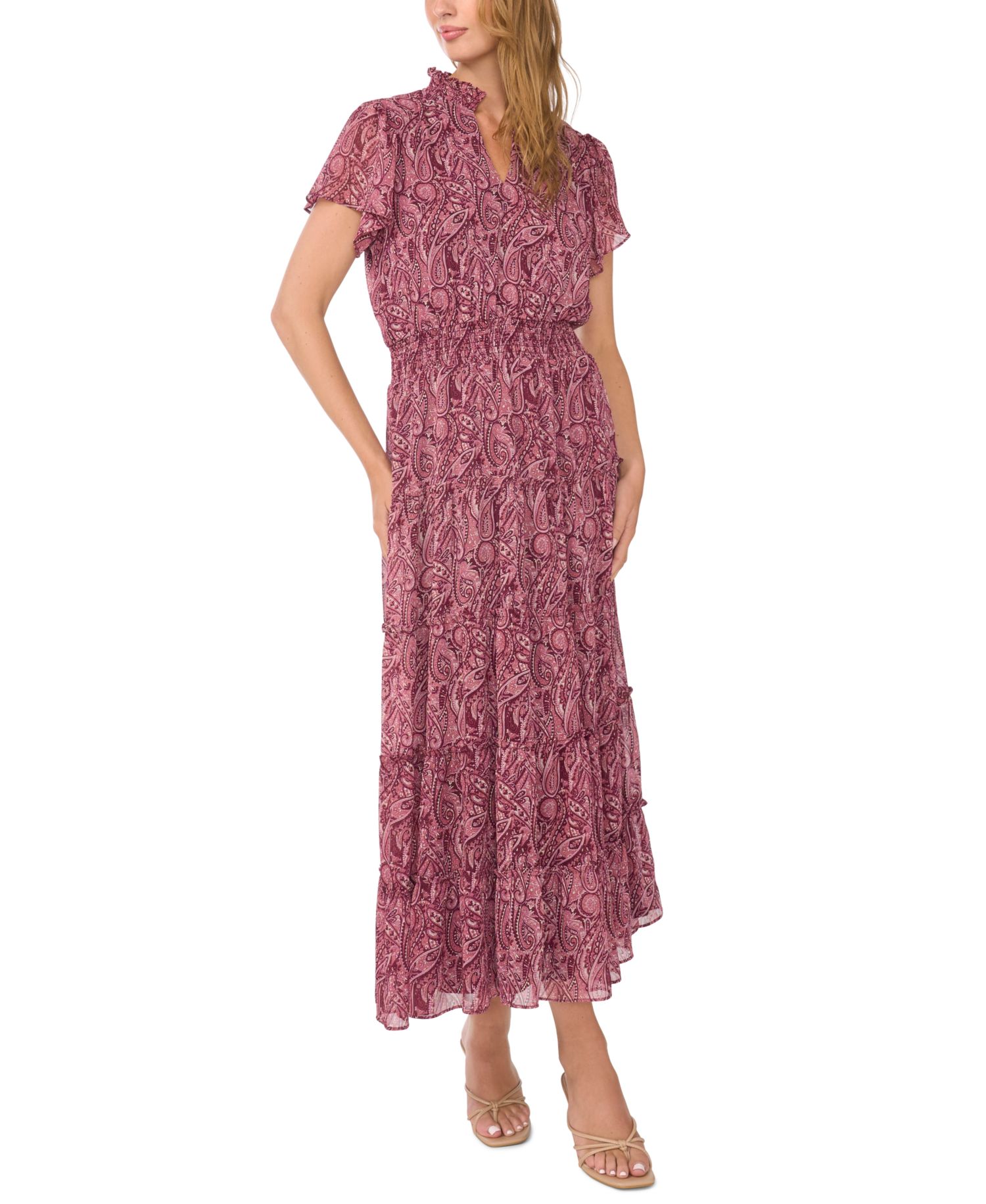 Women's Short-Sleeve Ruffle Tiered Maxi Dress