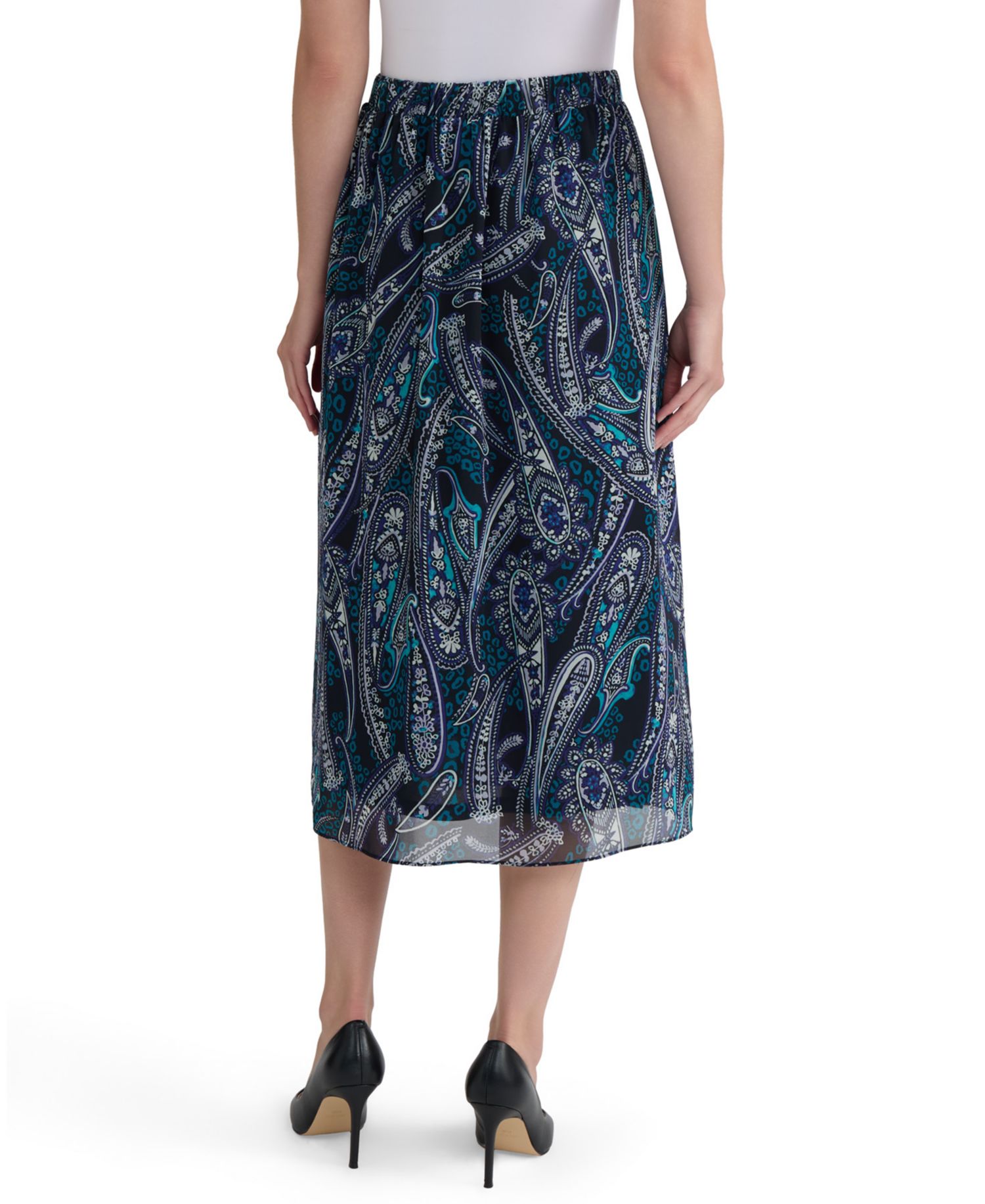 Women's Printed Pleated Pull-On Midi Skirt
