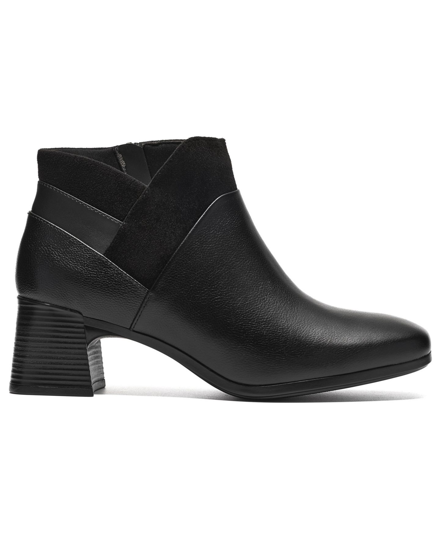 Женские ботинки Clarks Marriann Ella Block Heel Booties, цвет: Чёрный комбинированный кожаный — фото 2