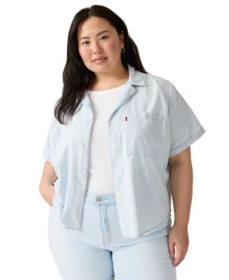 Plus Size Bennie Button-Up Camp Cotton Shirt