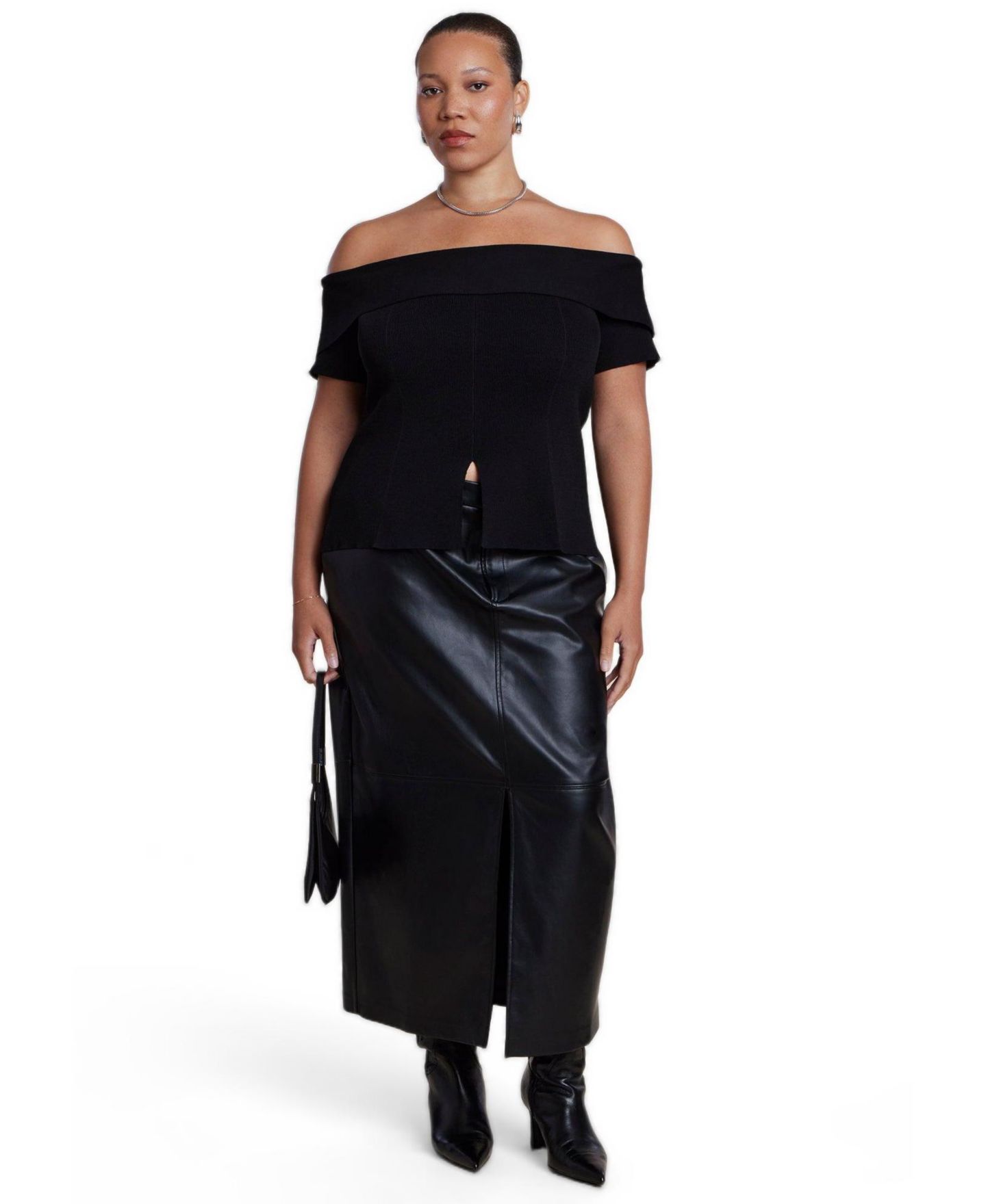 Женский свитер ELOQUII Plus Size Off-the-Shoulder Short-Sleeve, цвет: Чёрный оникс — фото 3