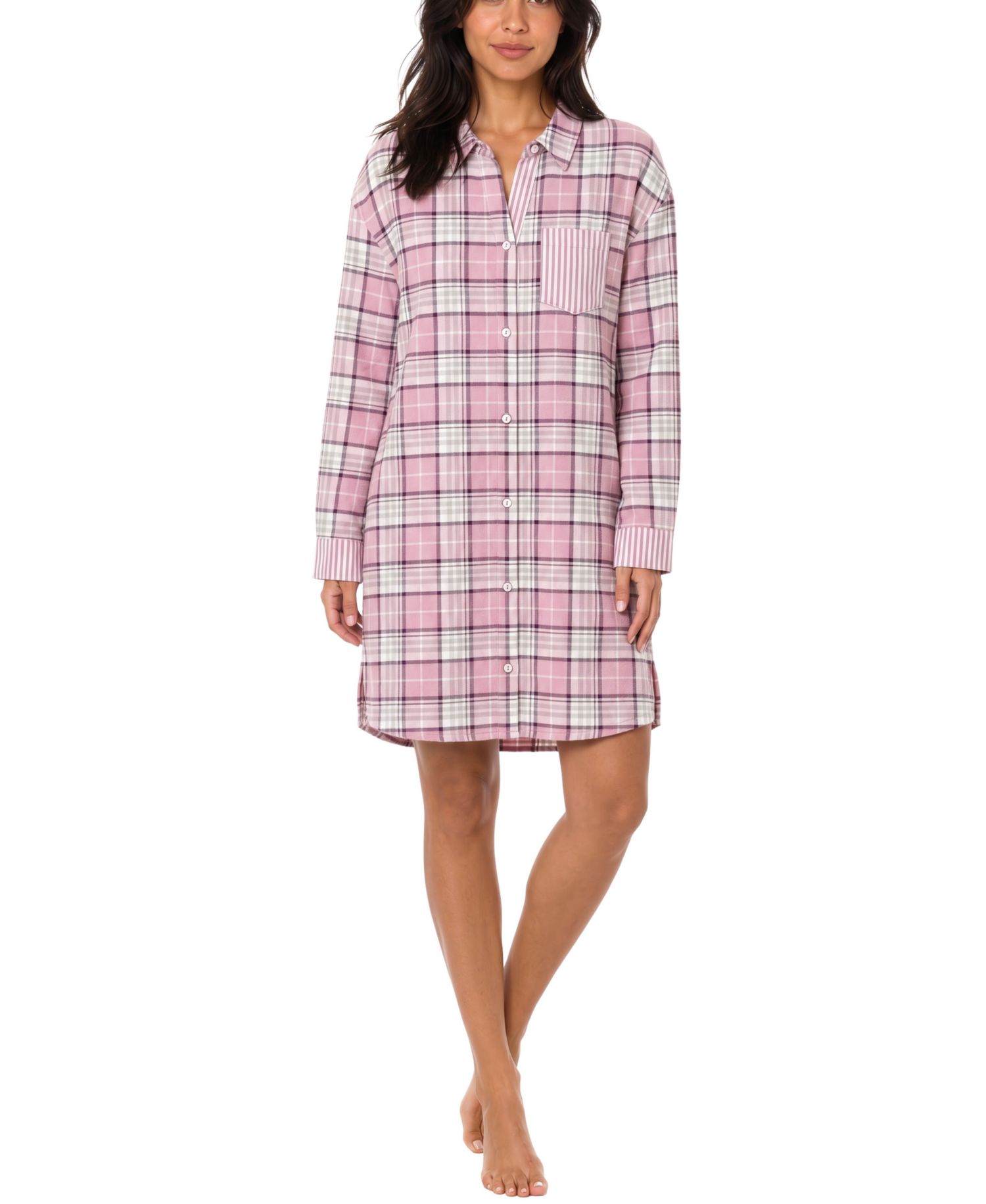 Women's Plaid Long-Sleeve Flannel Sleep Shirt