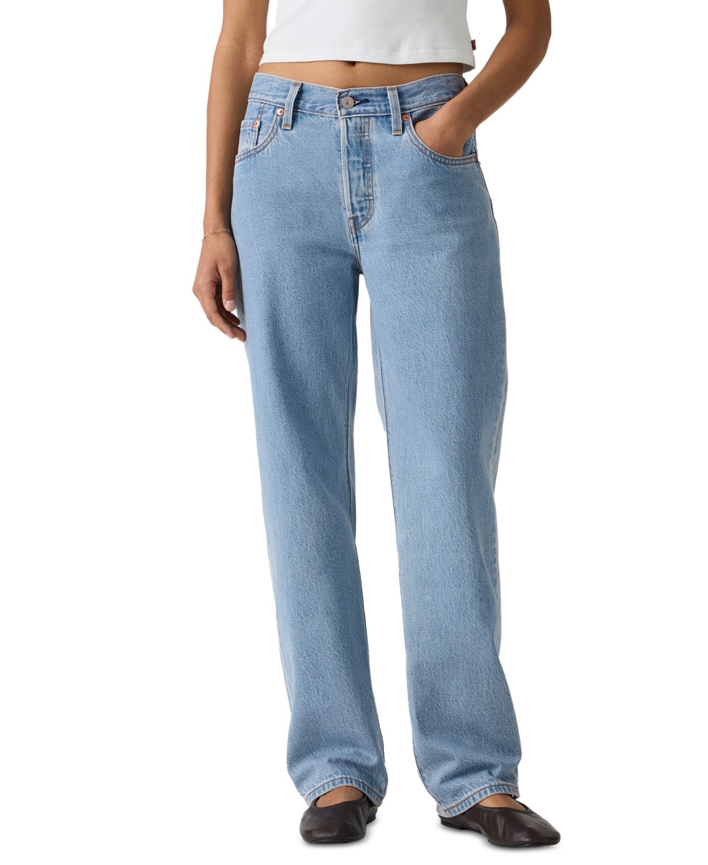 Женские джинсы Levi's Premium 501 90's Lightweight Mid-Rise Straight-Fit, цвет: Серо-бежевый — фото 1