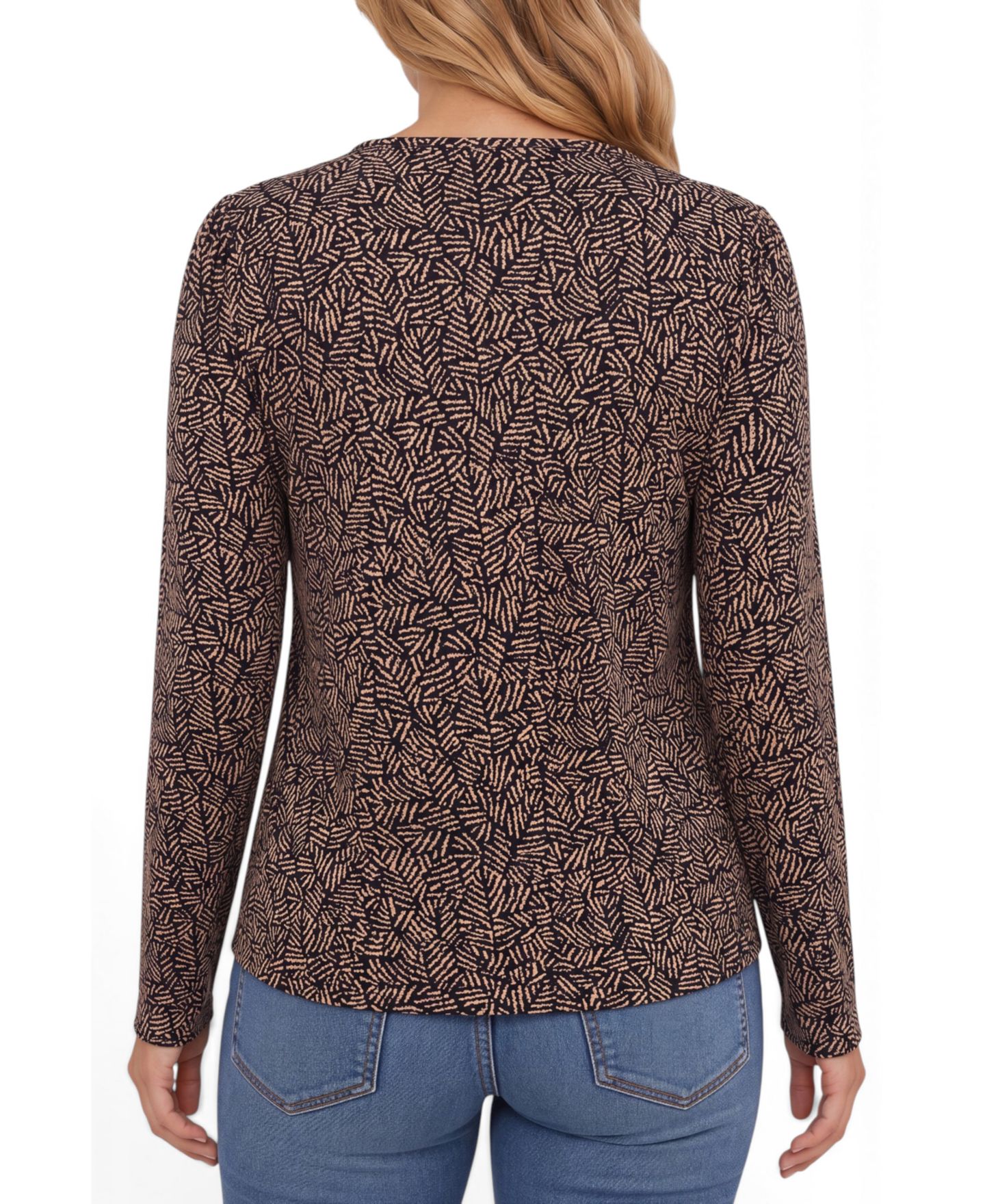 Женская футболка Liverpool Los Angeles Petite Jewel Neck Long-Sleeve T-Shirt, цвет: Рыжевато-коричневый / Чёрный разноцветный — фото 3