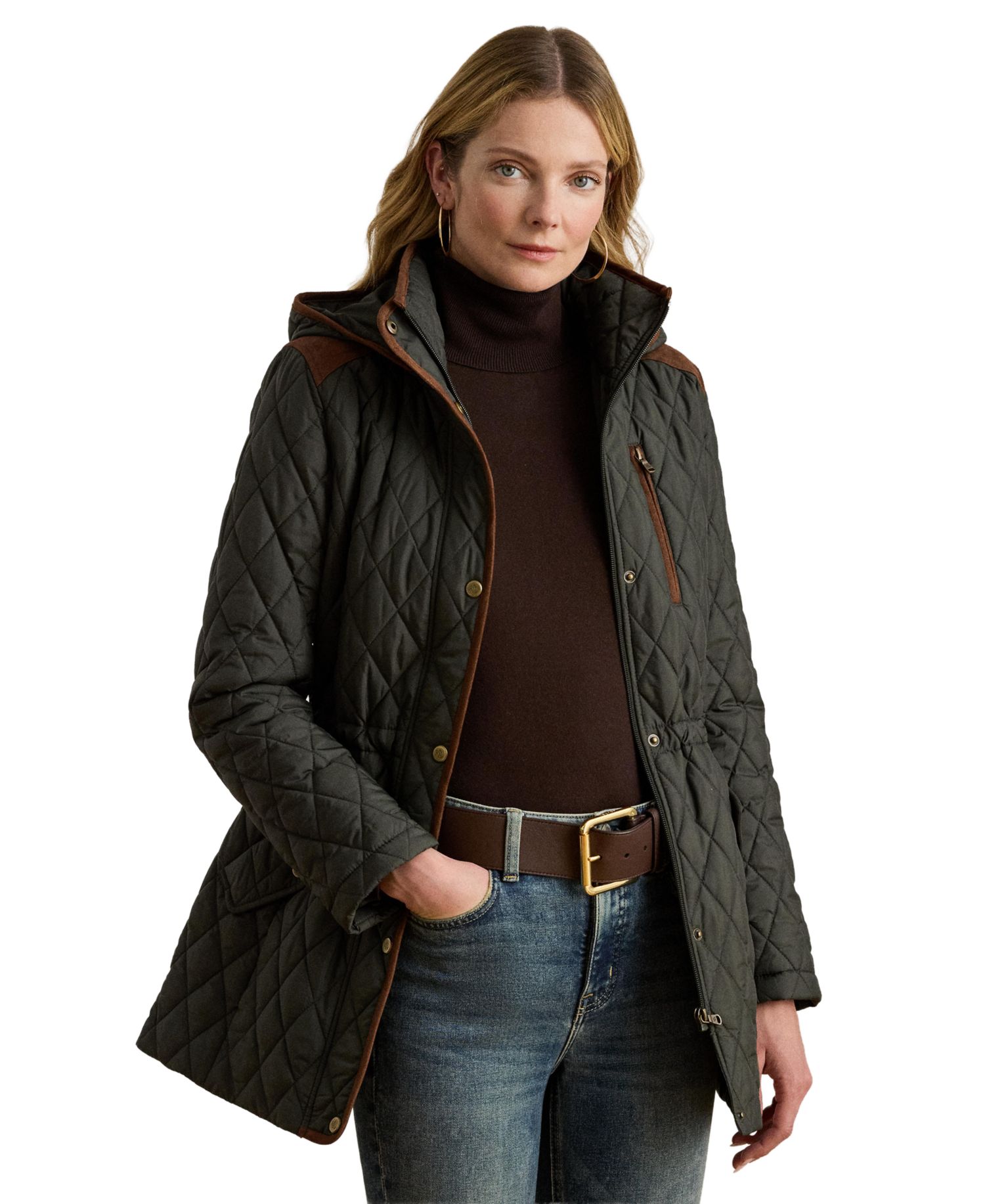 Petite Hooded Utility Quilted Coat