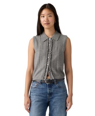 Premium Women's Super Soft Mini Ruffle-Sleeveless Collared Vest