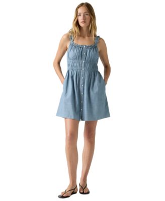 Women's Vera Waisted Square Neck Cotton Mini Dress