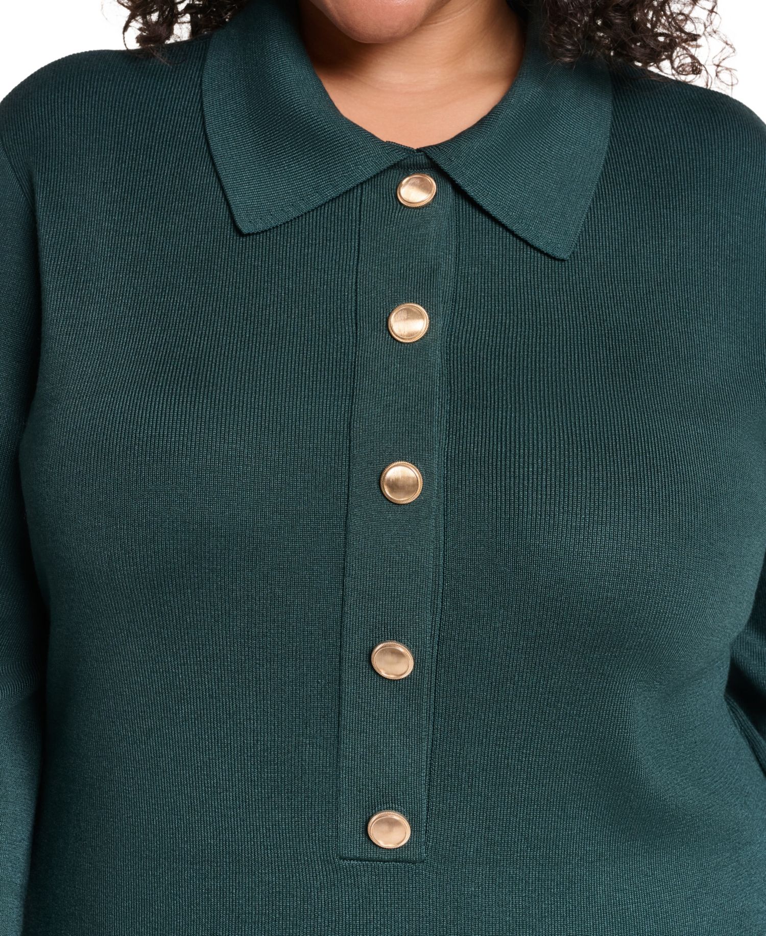 Plus Size Knit Button-Front Collared Sweater Dress