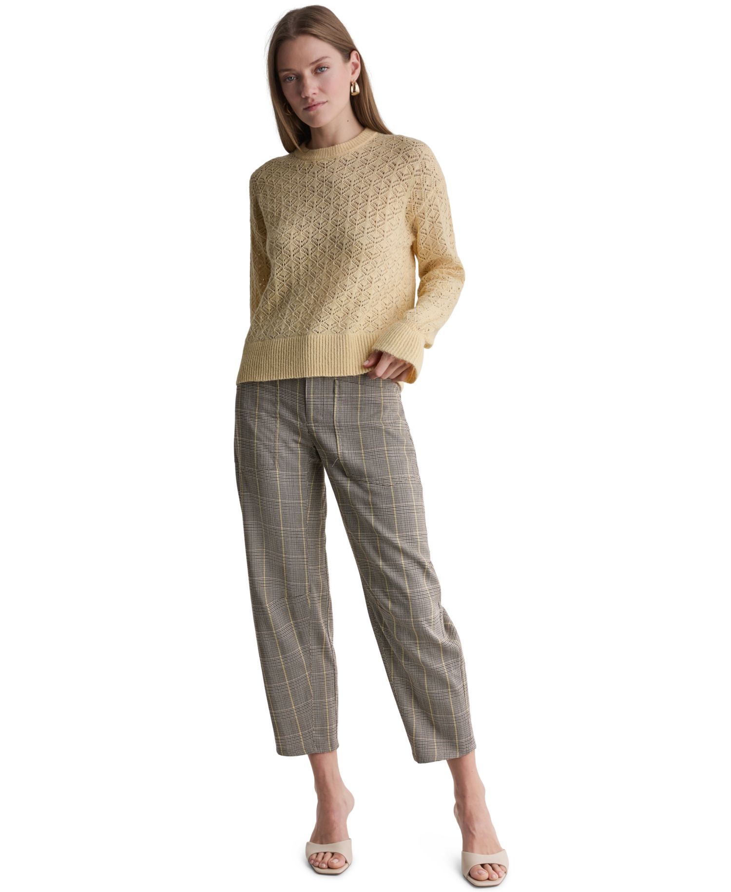 Women's Pointelle Oversized Long-Sleeve Crewneck Sweater